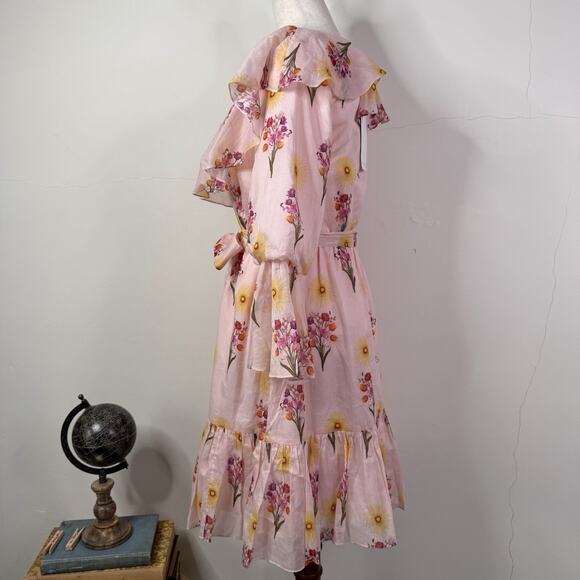 Borgo de Nor Pink Floral Ruffle Cotton Voile LouLou Dress Size US 6 NWT Romantic - Picture 7 of 12
